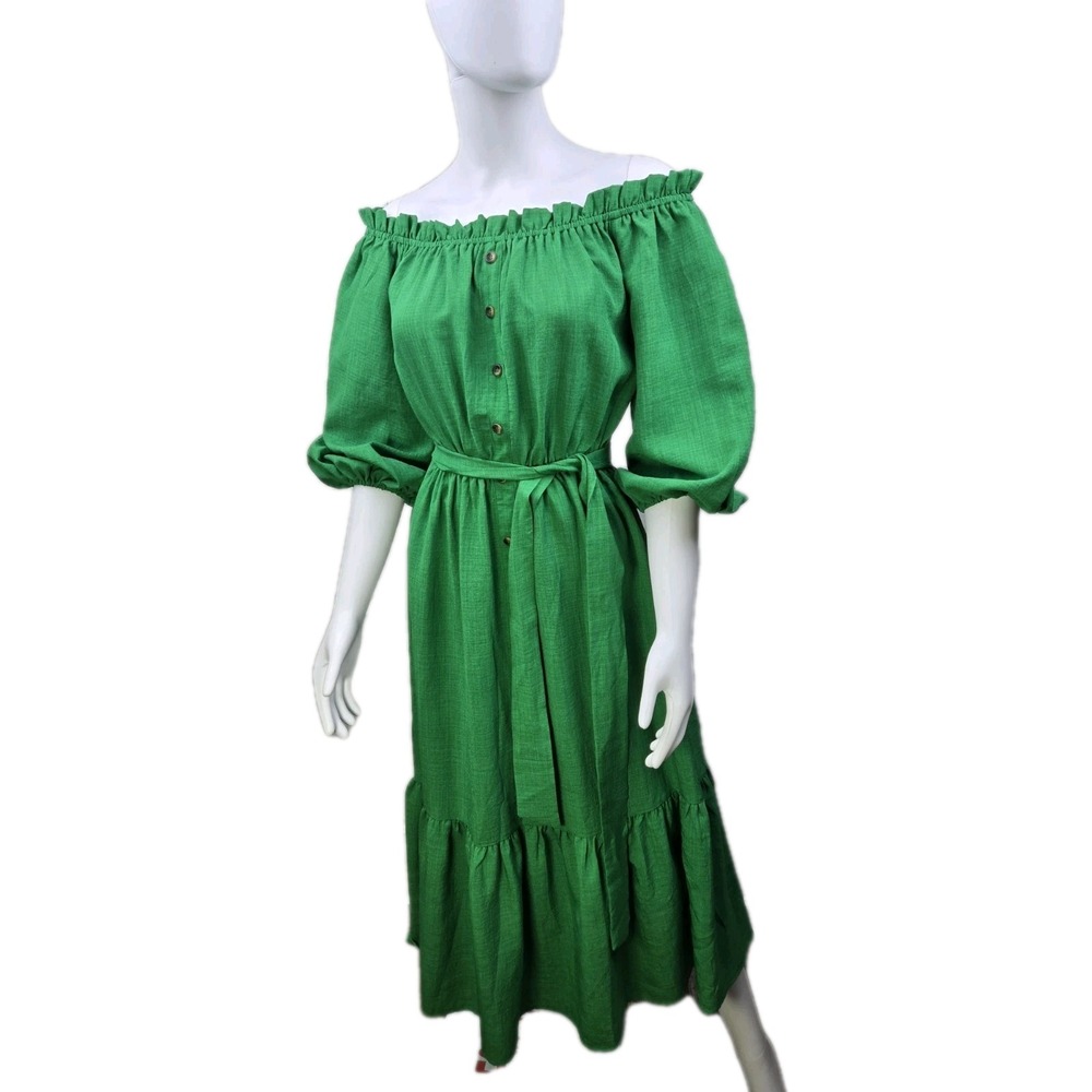 A Calin by Flying Tomatoes Maxi Cottagecore Milkmade‎ Dress Green S Tie Waiste